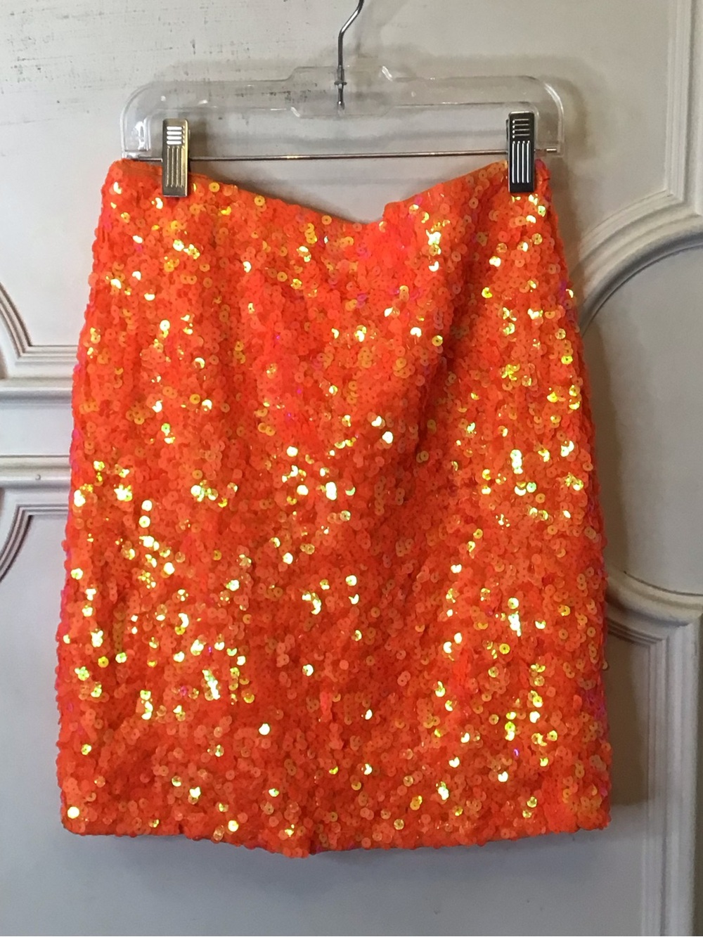 Sequin Mini Skirt in Bright Orange Size Small